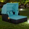 Patio Daybed PE Rattan Canopy Sofa Cushioned Outdoor Furniture